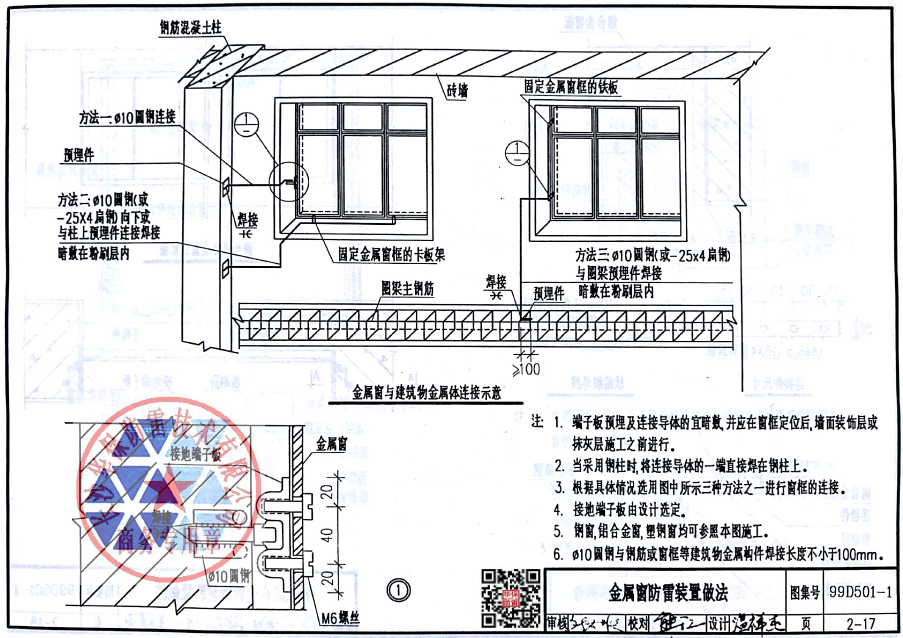 TJ2-17，金属窗防雷装置做法99D501-1