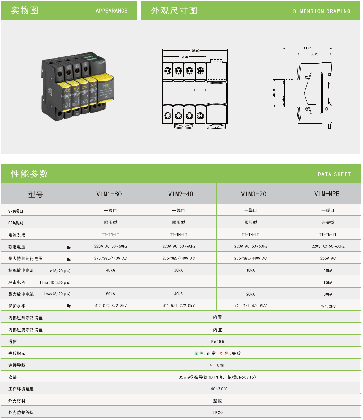 VIM2-40/4-385-I 雷迅智能型电涌保护器：工业级电