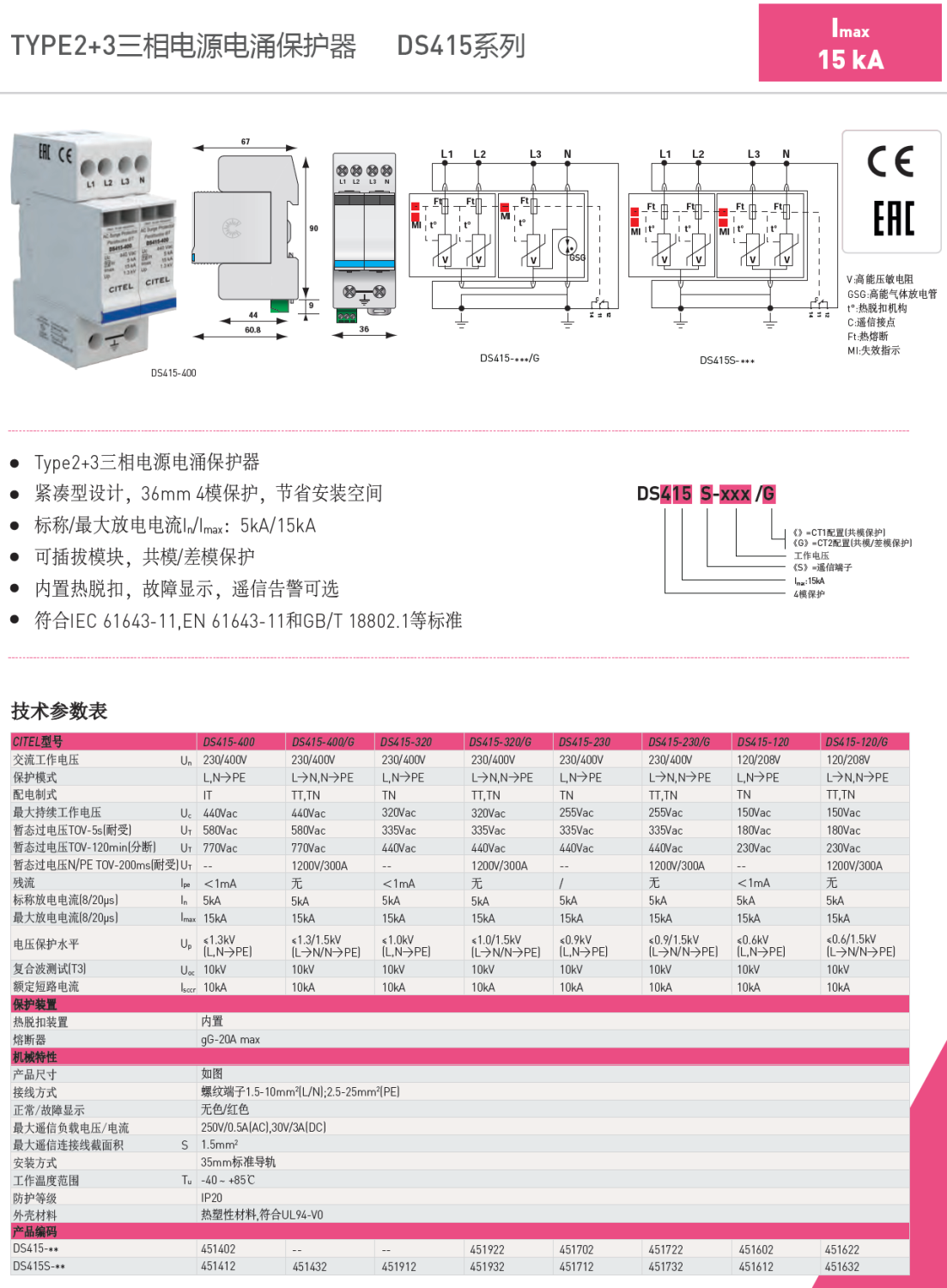 DS415S-230/G CITEL西岱尔电涌保护器：高可靠能源防护方案