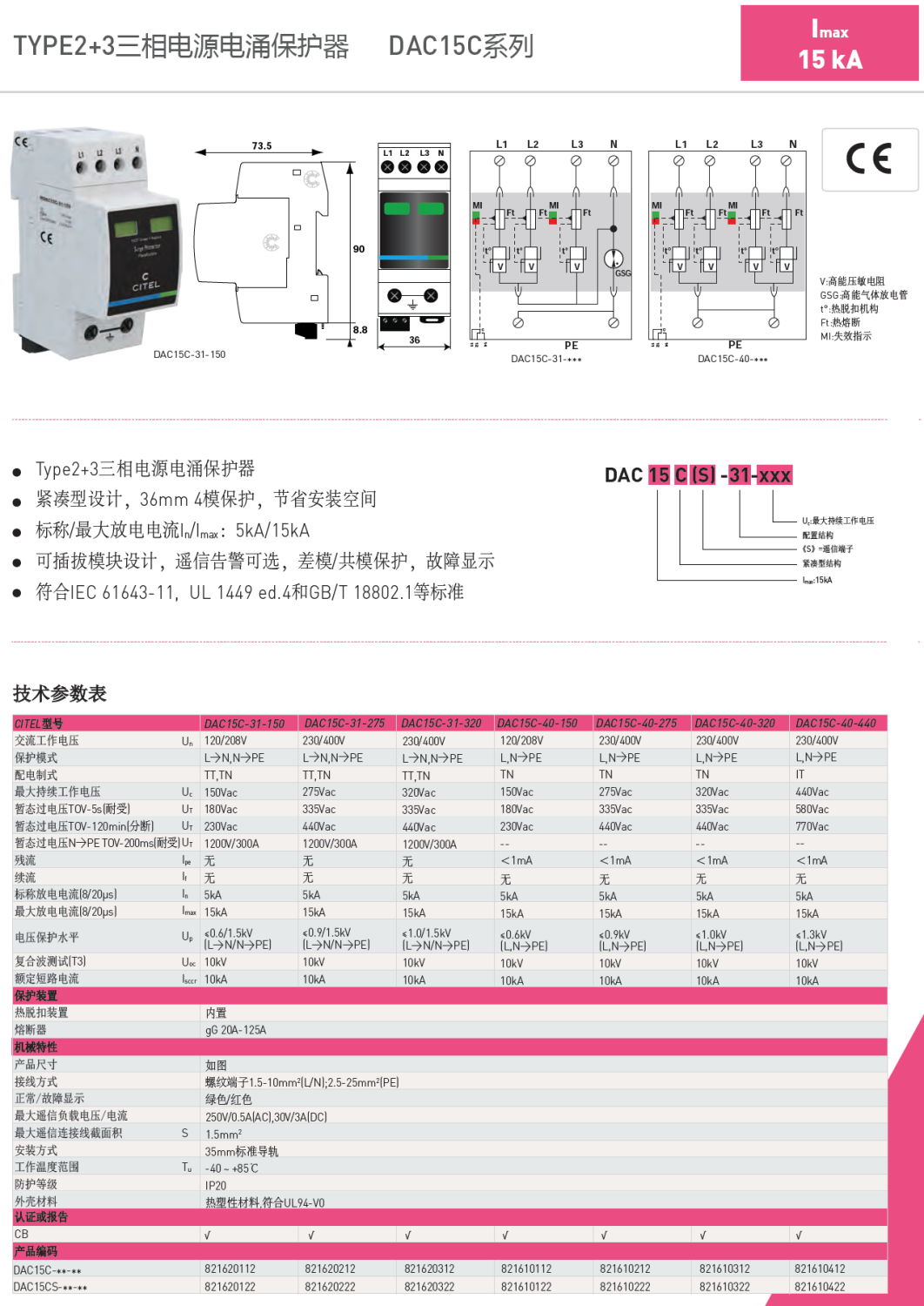DAC15CS-31-320 CITEL西岱尔电涌保护器：高效能瞬态过电压防护方案