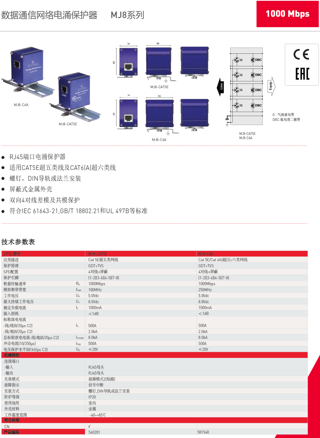 MJ8-CAT5E CITEL西岱尔网络电涌保护器：高效防护 智慧之选防护专家