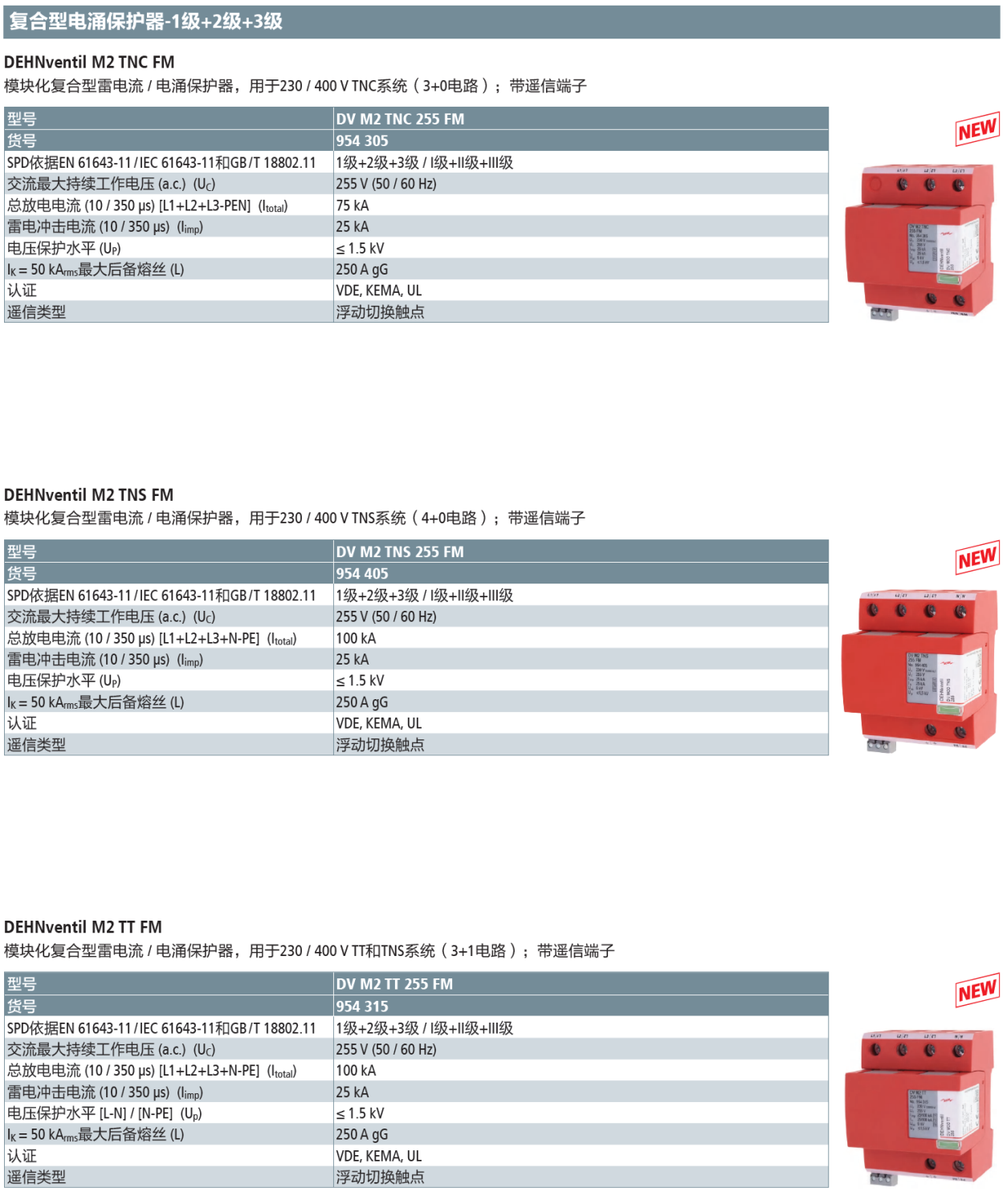 DV M2 TT 255 FM DEHN三相复合型电涌保护器：高效