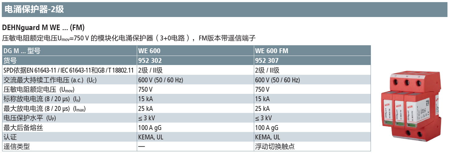 DG M WE 600 FM DEHN压敏电阻模块化电涌保护器：高效防护与智能监测的完美结合