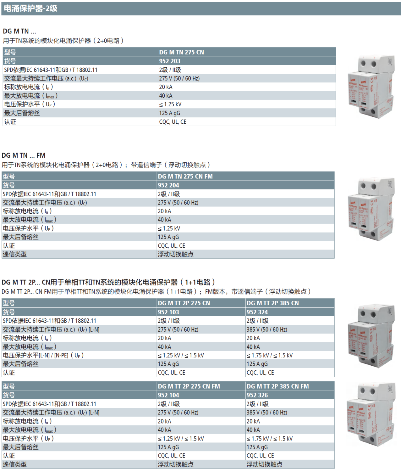 DG M TT 2P 275 CN FM DEHN单相模块化电涌保护器：高效能解决方案
