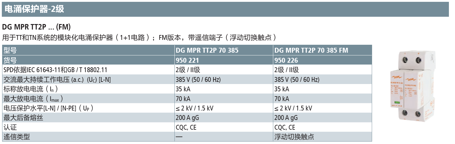 DG MPR TT 2P 70 385 FM DEHN单相模块化电涌保护