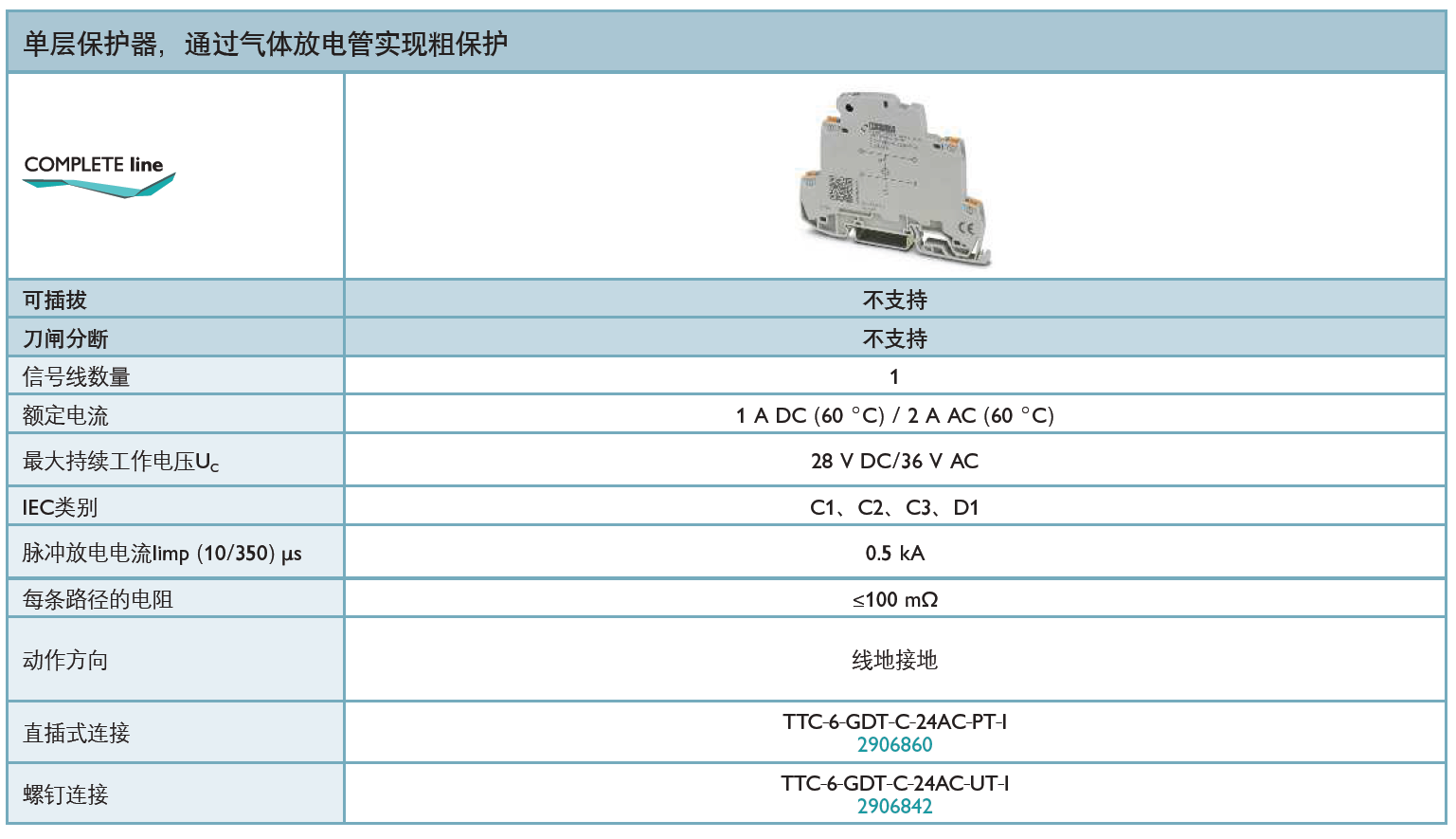TTC-6GDT-C-24AC-PT-I菲尼克斯信号防雷器：工业测控系统的安全守护者