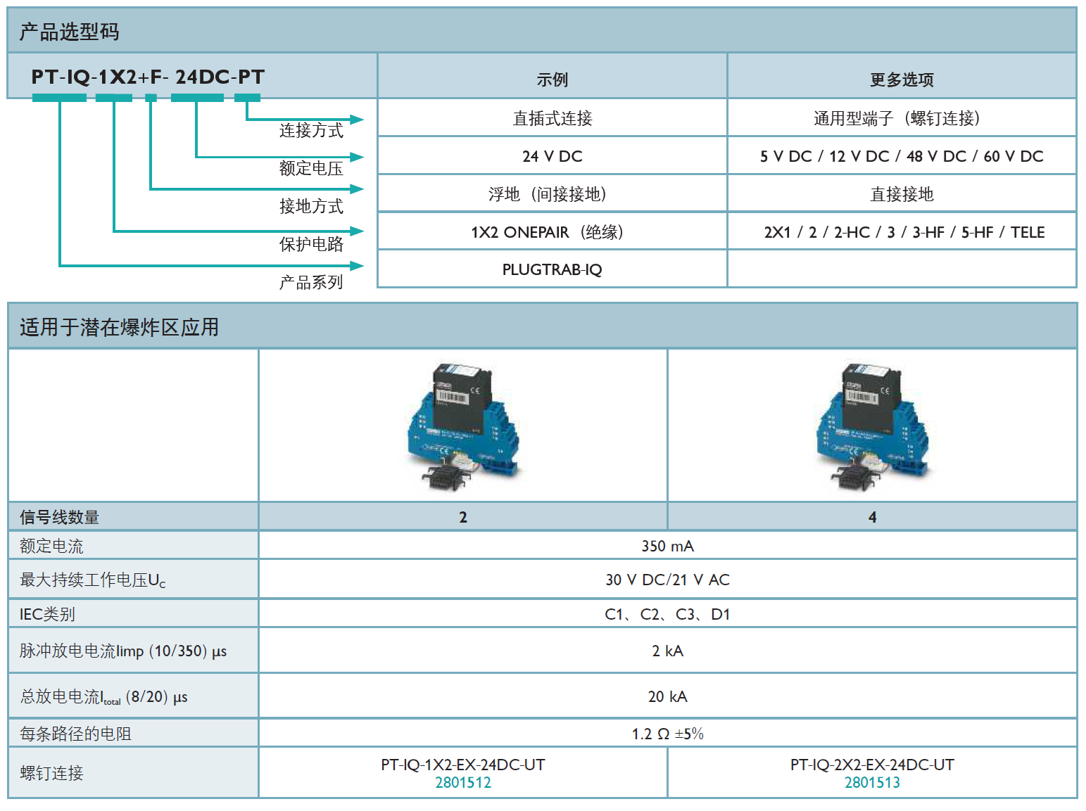 PT-IQ-1X2-EX-24DC-UT(2801512)，PT-IQ-2X2-EX-24DC-UT(2801513)