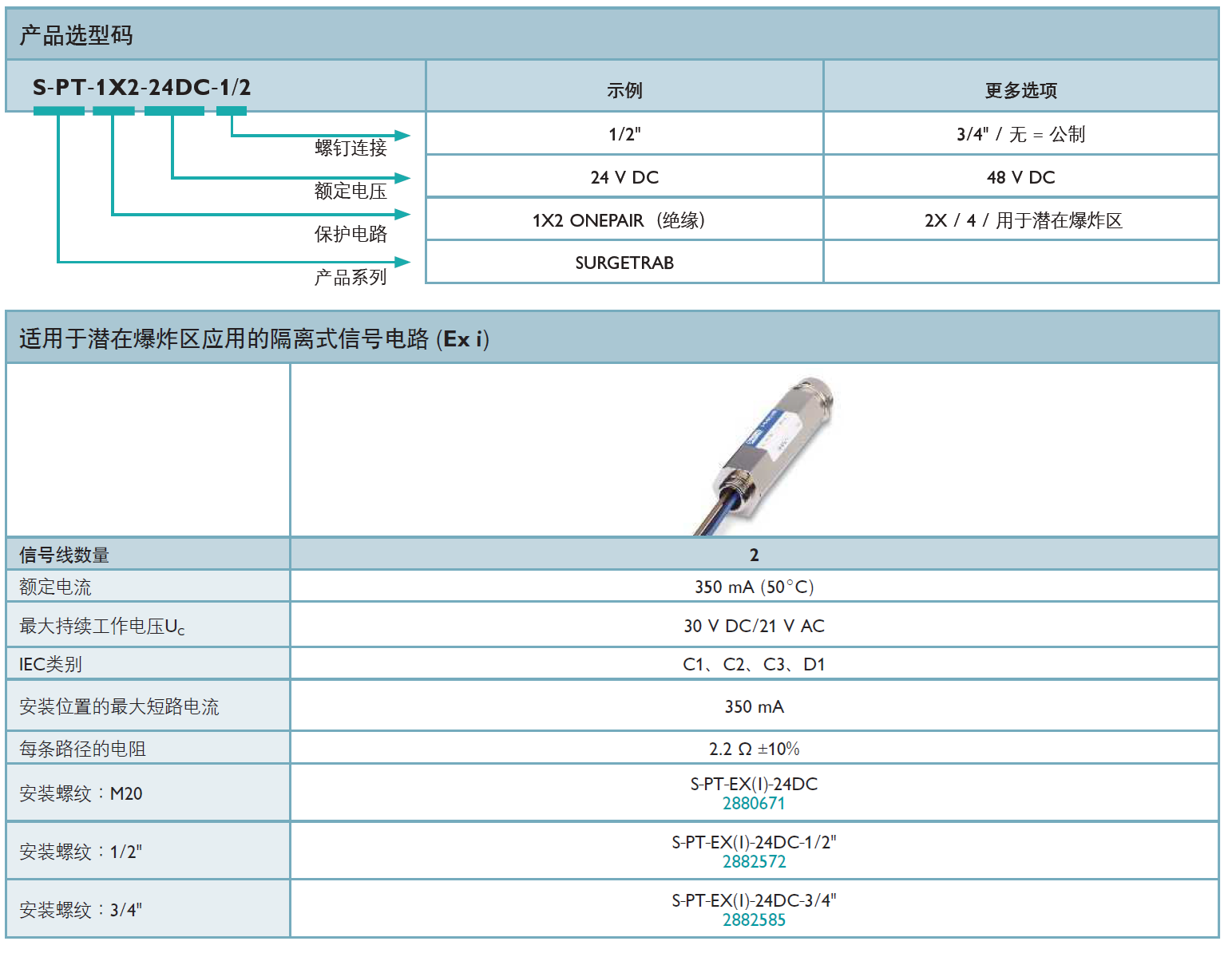 S-PT-EX(I)-24DC(2880671)，S-PT-EX(I)-24DC-1/2"(2882572)，S-PT-EX(I)-24DC-3/4"(2882585)