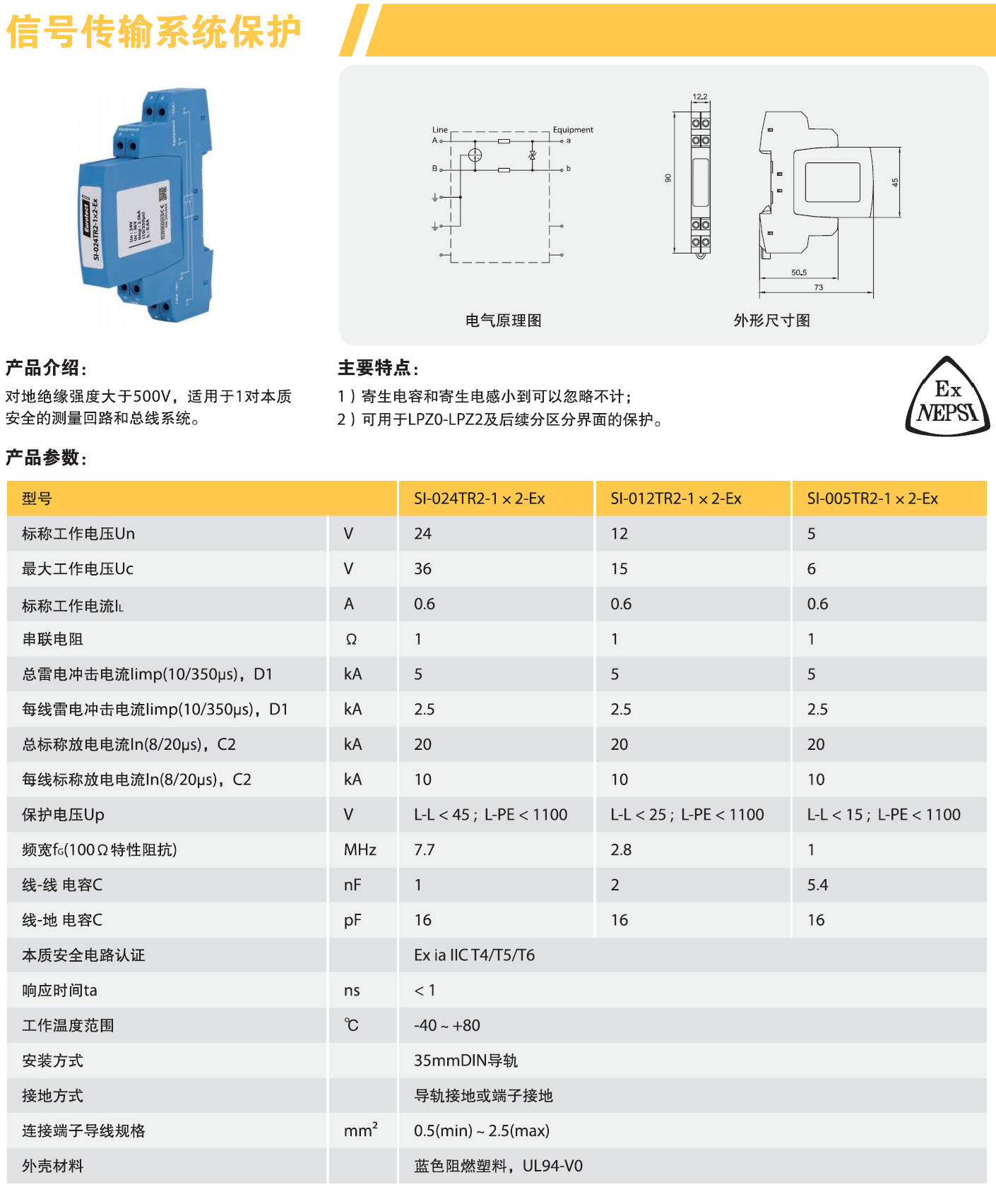 SI-024TR2-1x2-Ex 欧申信号防雷器：防爆环境下的