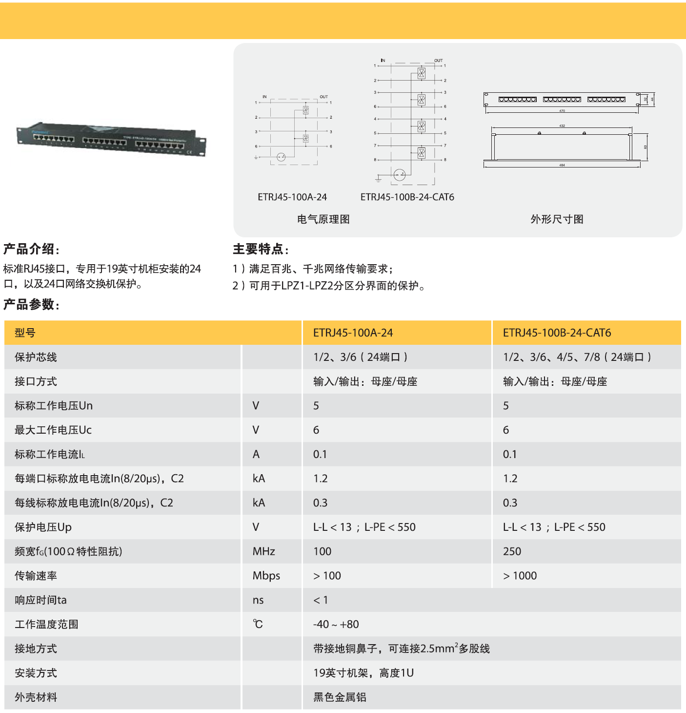 ETRJ45-100B-24-CAT6 欧申网络防雷器：技术解析与