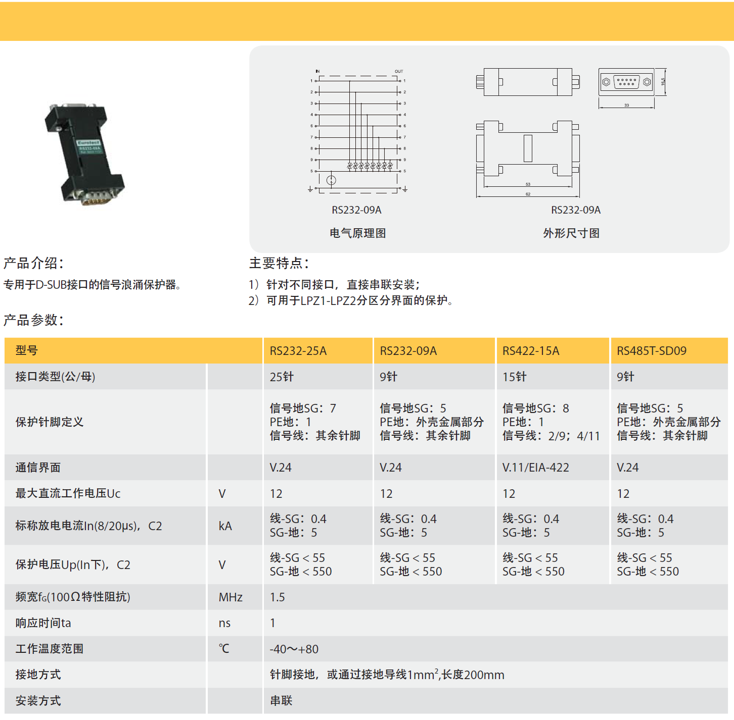 RS232-09A欧申串口信号防雷器的技术解析与应用指