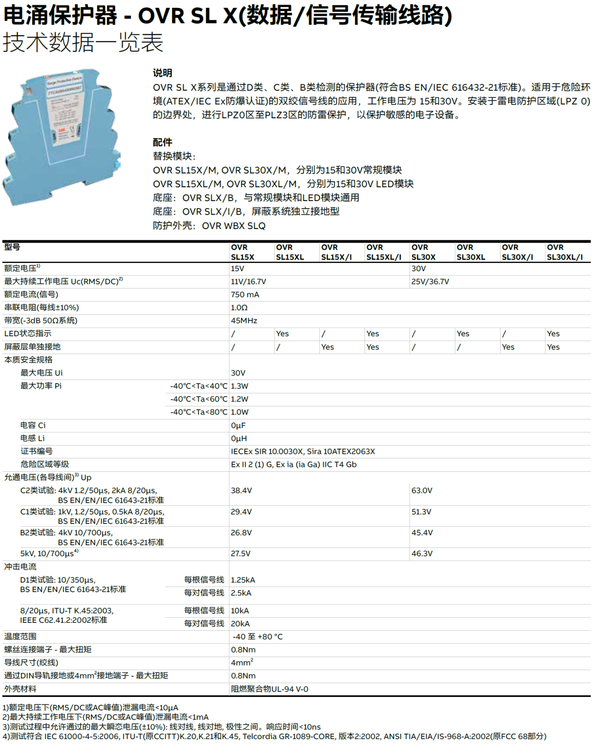OVR SL15X ABB数据信号防雷器：工业级浪涌保护解