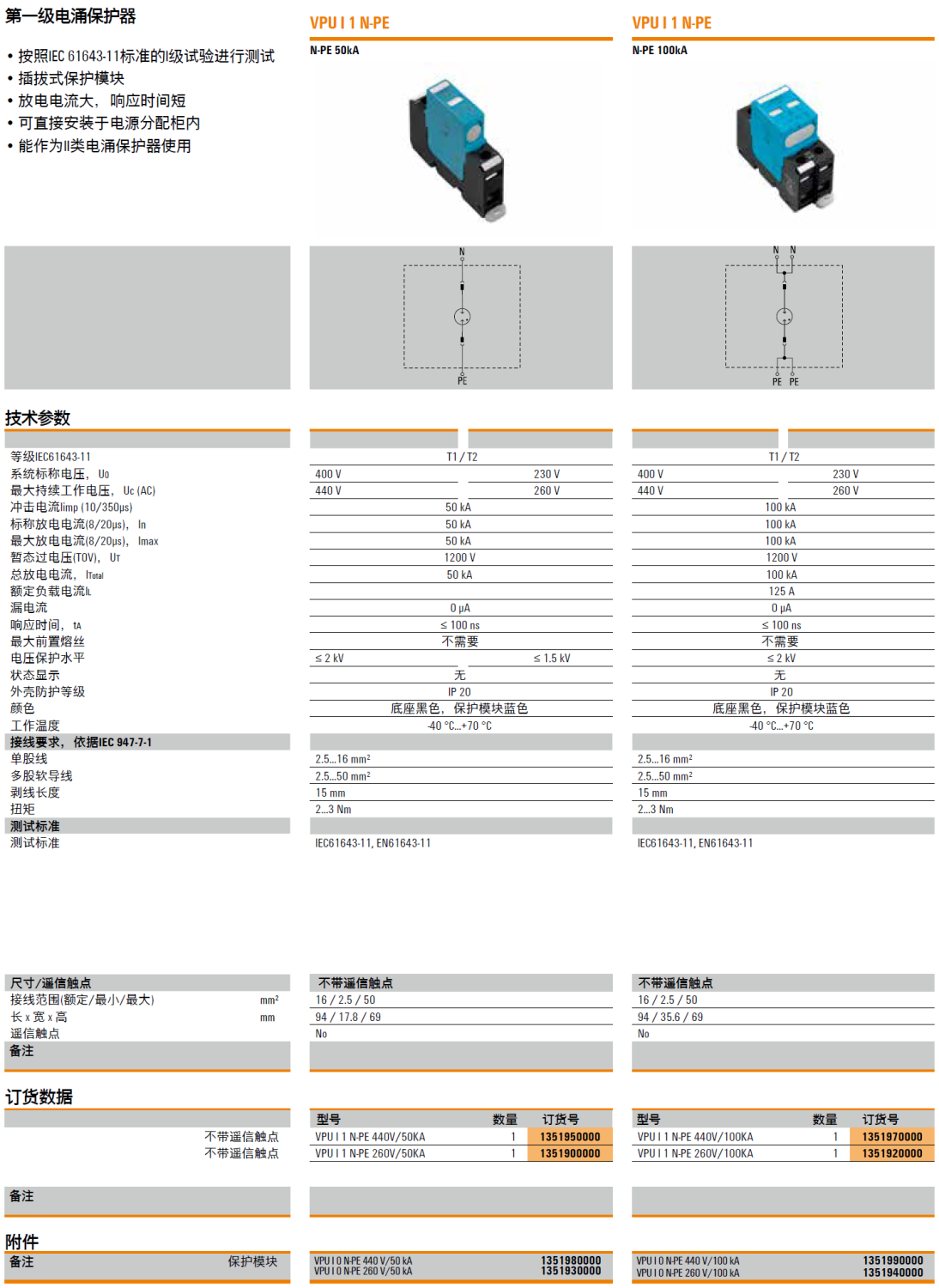 VPU I 1 N-PE 440V/100KA 魏德米勒电涌保护器：工业场景下的高效防护解决方案