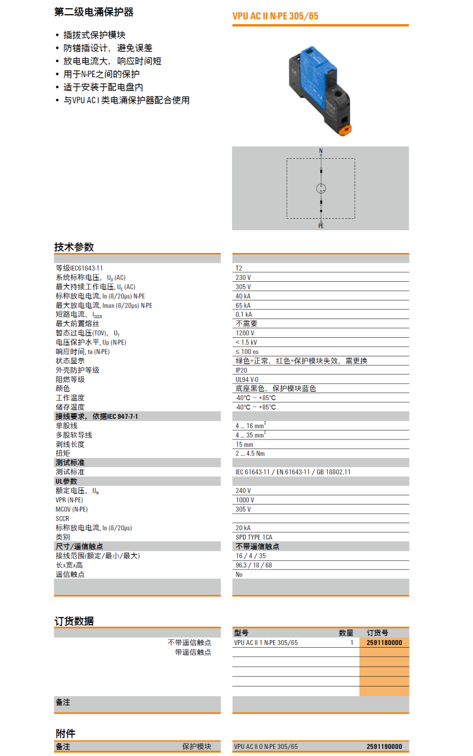 VPU AC II 1 N-PE 305/65(2591180000)，VPU AC II 0 N-PE 305/65(2591190000)