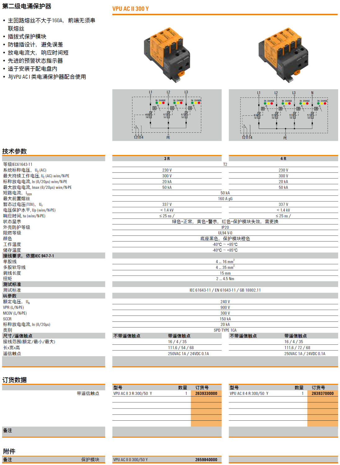 VPU AC II 4 R 300/50 Y 魏德米勒电涌保护器：高效防护与智能设计的结合