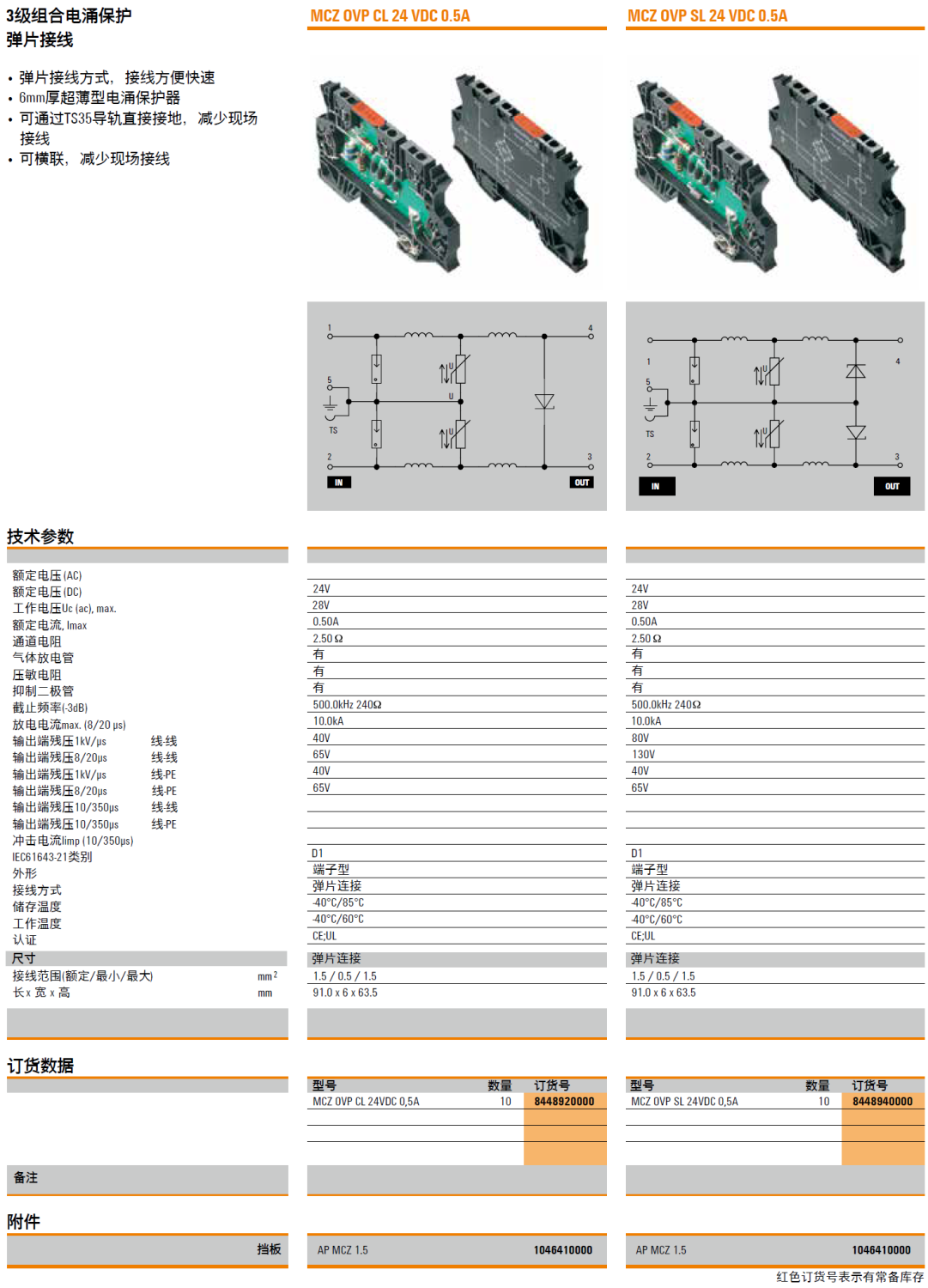 MCZ OVP SL 24VDC 0.5A 魏德米勒信号电涌保护器：工业安全的智能防护屏障
