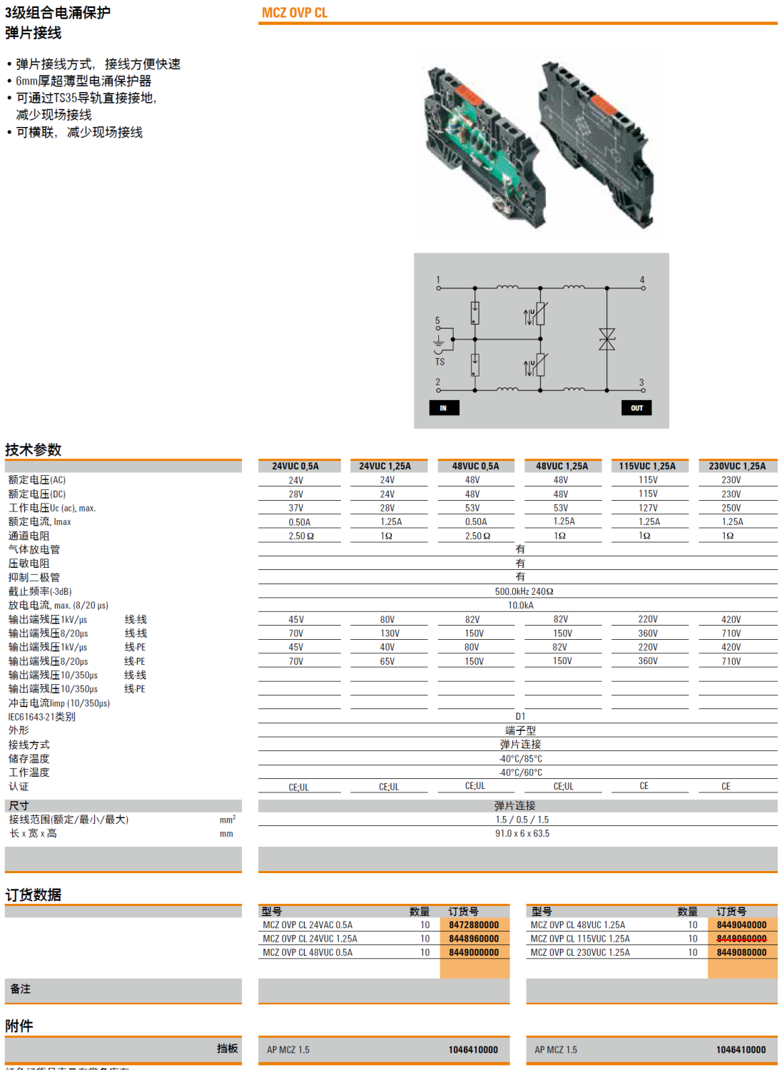 MCZ OVP CL 48VUC 1.25A 魏德米勒信号电涌保护器：数字化时代的可靠防护方案
