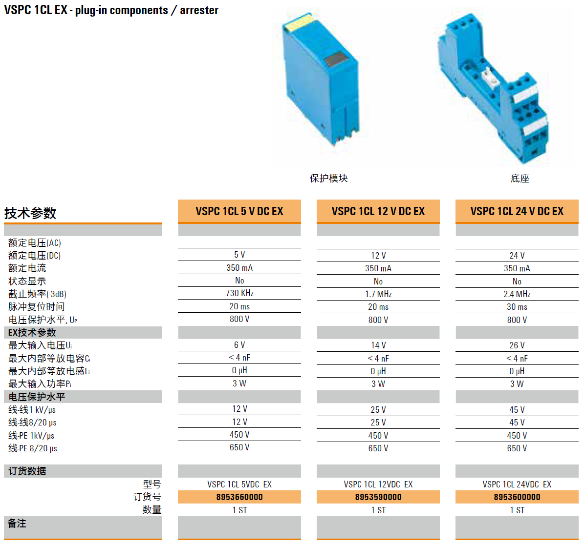 VSPC 1CL 5VDC EX(8953660000)，VSPC 1CL 12VDC EX(8953590000)，VSPC 1CL 24VDC EX(8953600000)