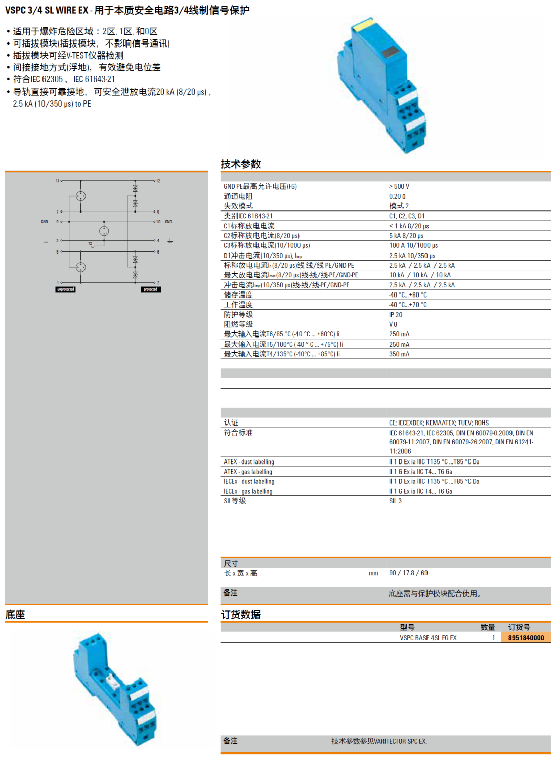 VSPC BASE 4SL FG EX：魏德米勒本质安全电路3/4线制信号电涌保护器的核心底座设计
