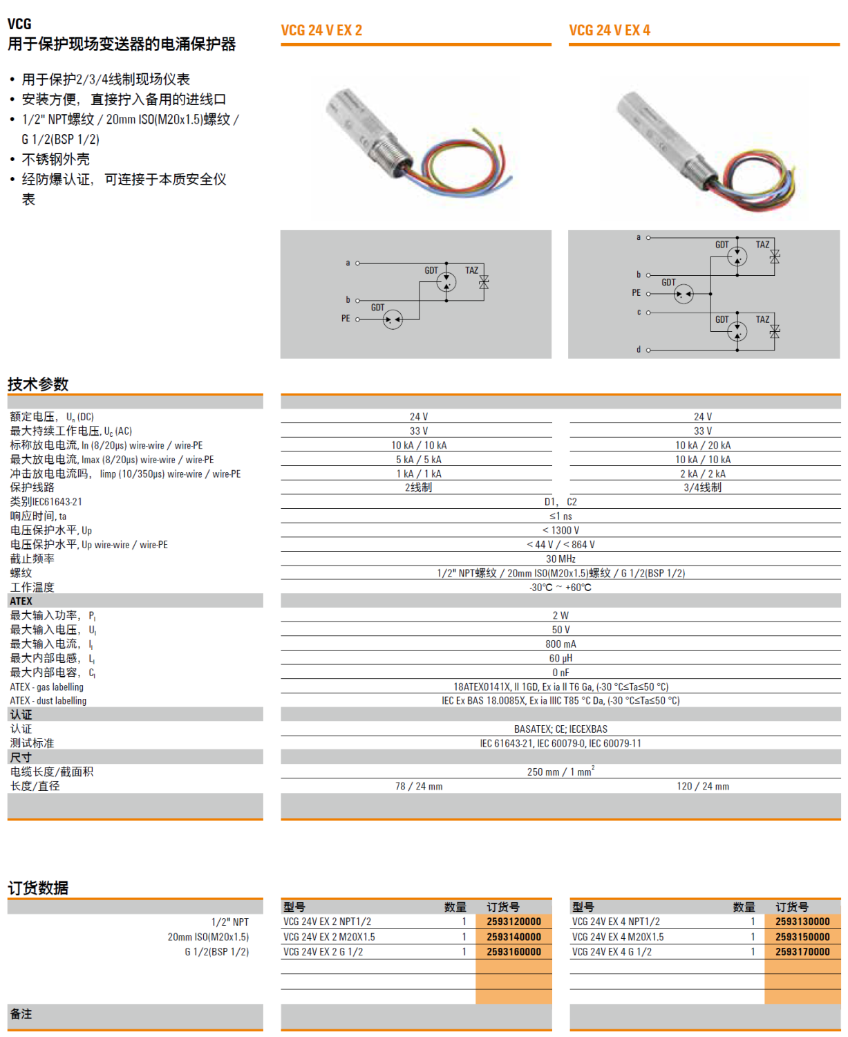 VCG 24V EX 2 M20X1.5 魏德米勒防爆型电涌保护器在变送器系统的应用解析：专为工业安